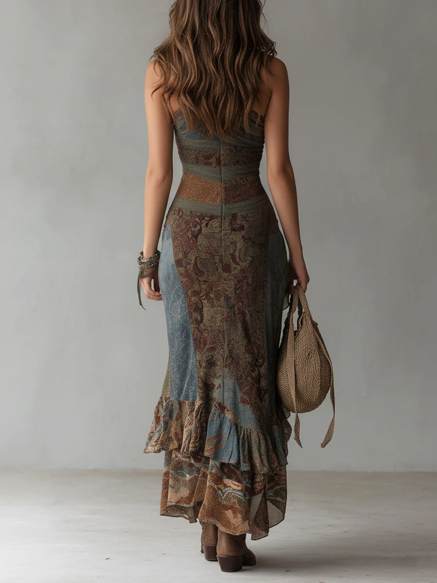 Elena | Vestido largo estampado, de un solo hombro