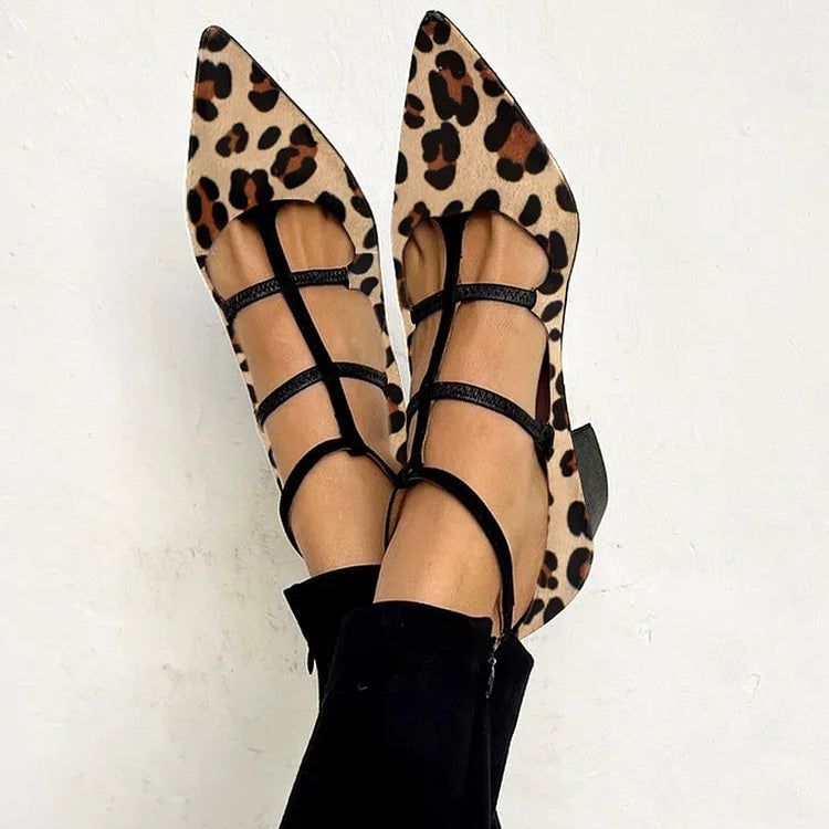 Brasilea - Zapatos de tacón con correa de leopardo