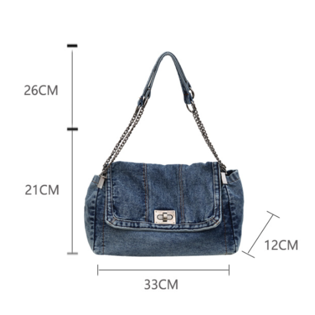 FRANKLIN – Bolso de hombro de denim vintage con cadena