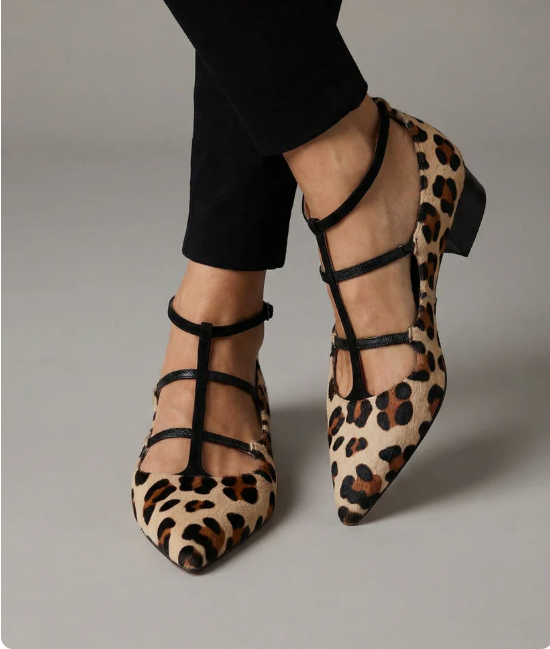 Brasilea - Zapatos de tacón con correa de leopardo