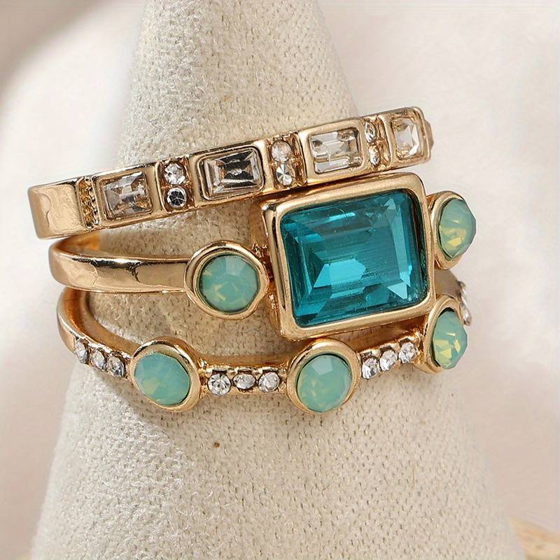 Declan - Conjunto de anillos de cristal azul vintage
