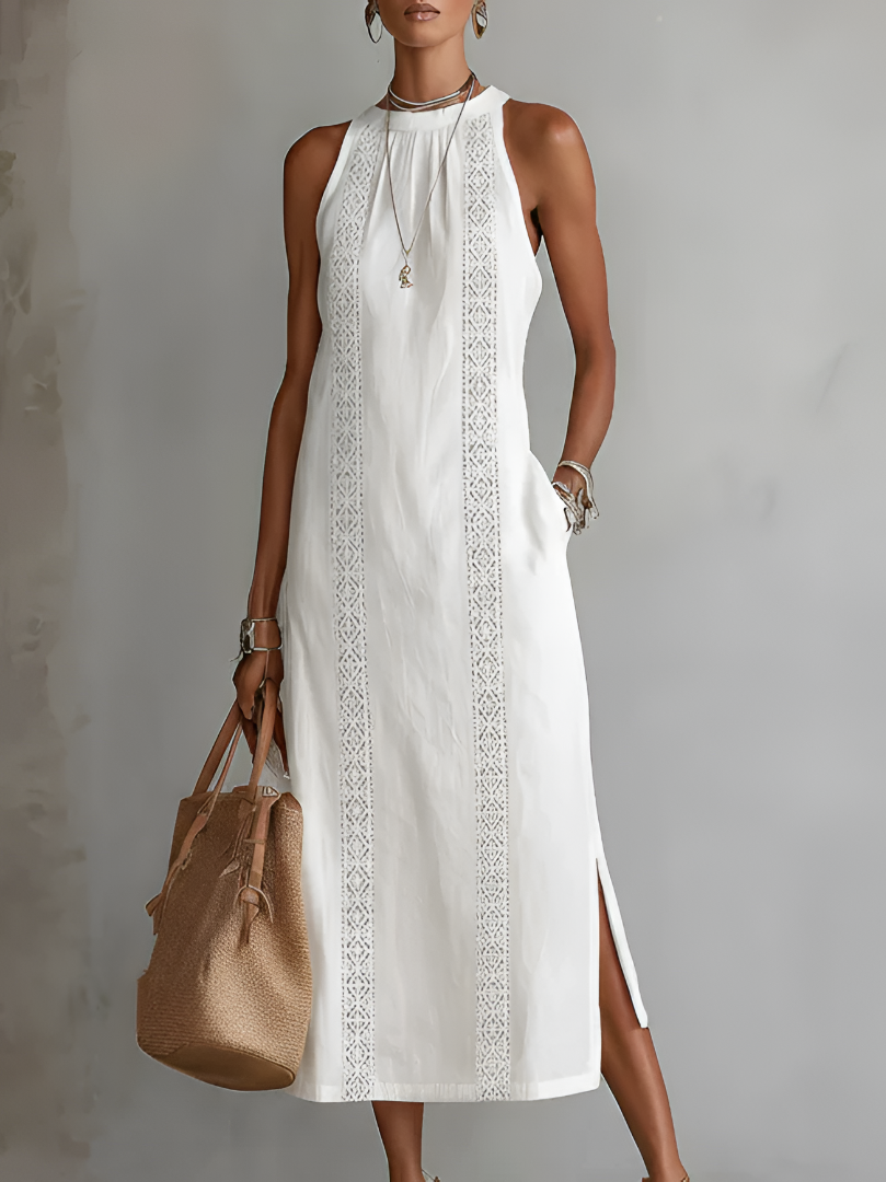 URSULA | Vestido midi holgado con cuello mao bordado
