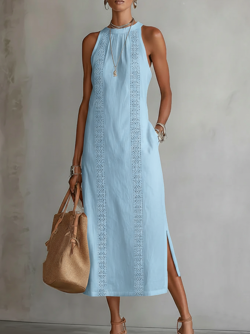 URSULA | Vestido midi holgado con cuello mao bordado