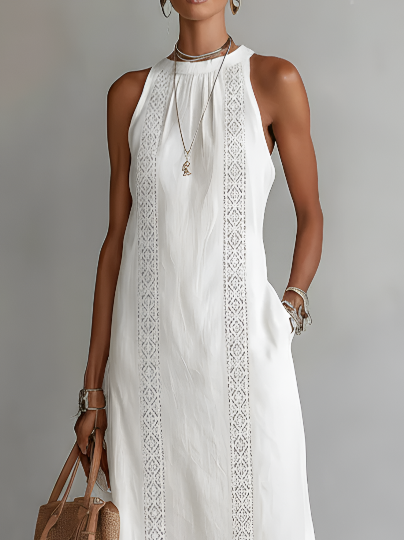 URSULA | Vestido midi holgado con cuello mao bordado