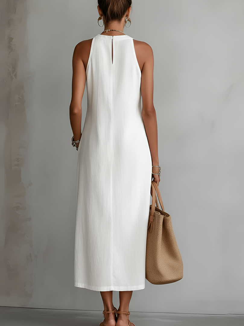 URSULA | Vestido midi holgado con cuello mao bordado