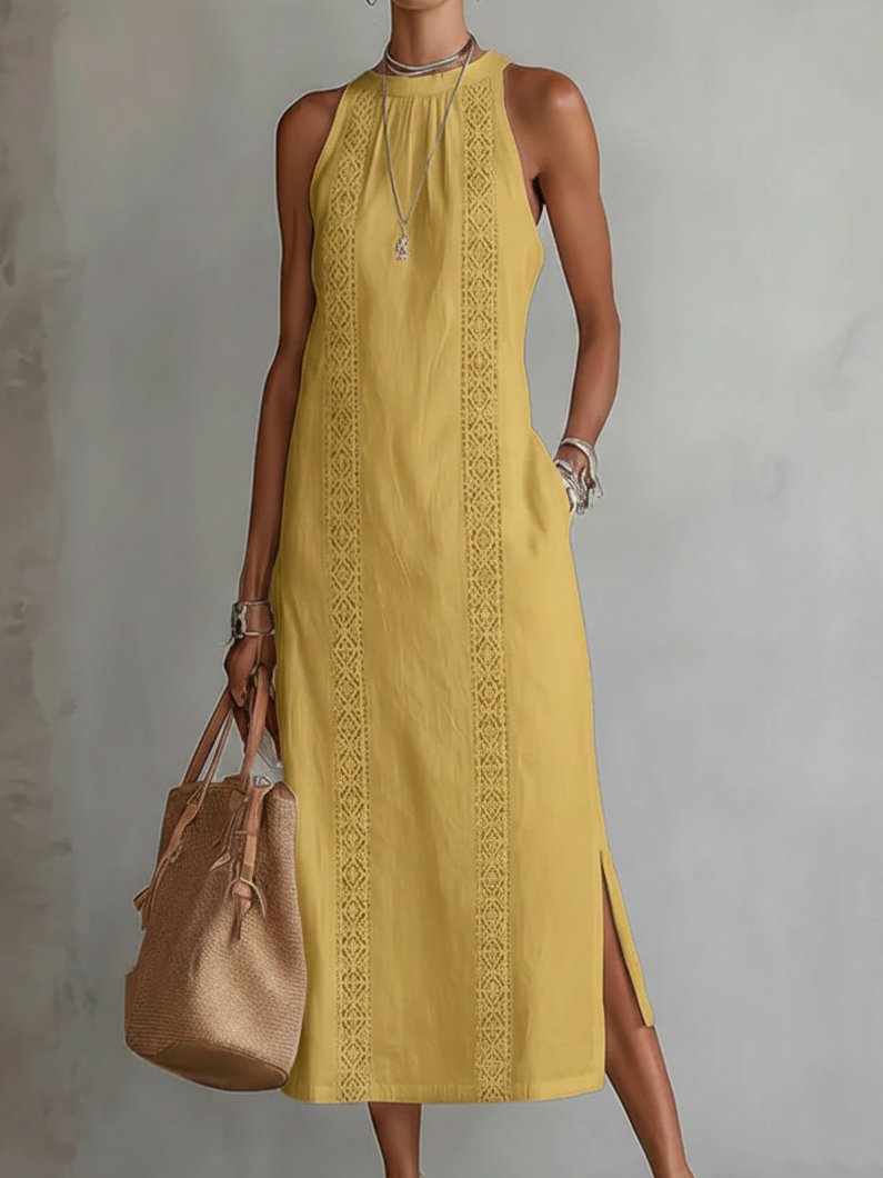 URSULA | Vestido midi holgado con cuello mao bordado