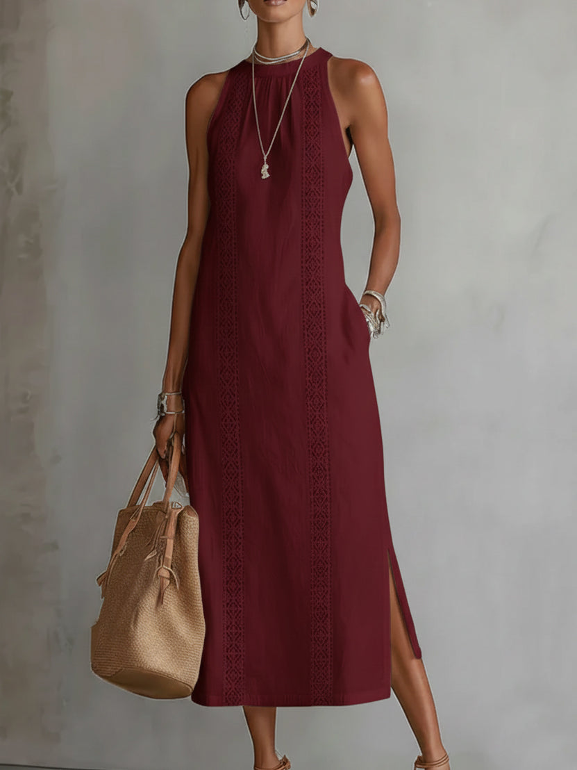 URSULA | Vestido midi holgado con cuello mao bordado