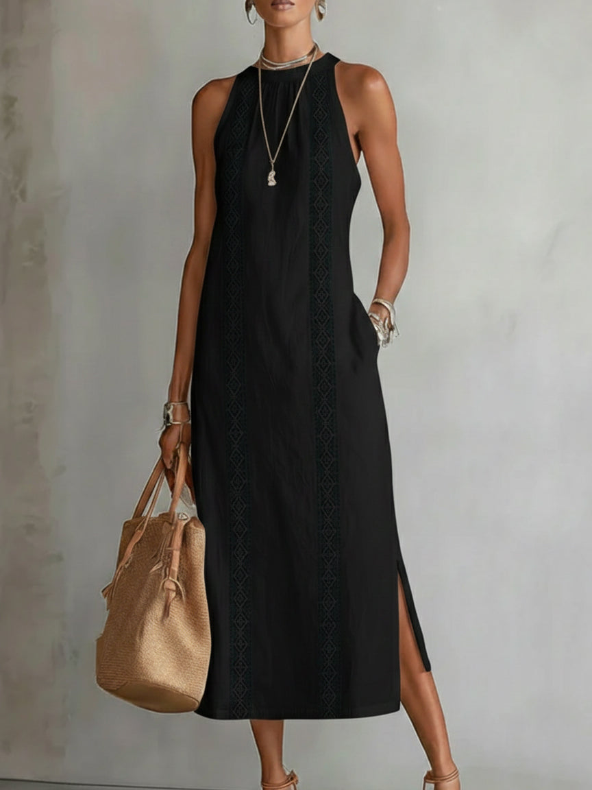URSULA | Vestido midi holgado con cuello mao bordado